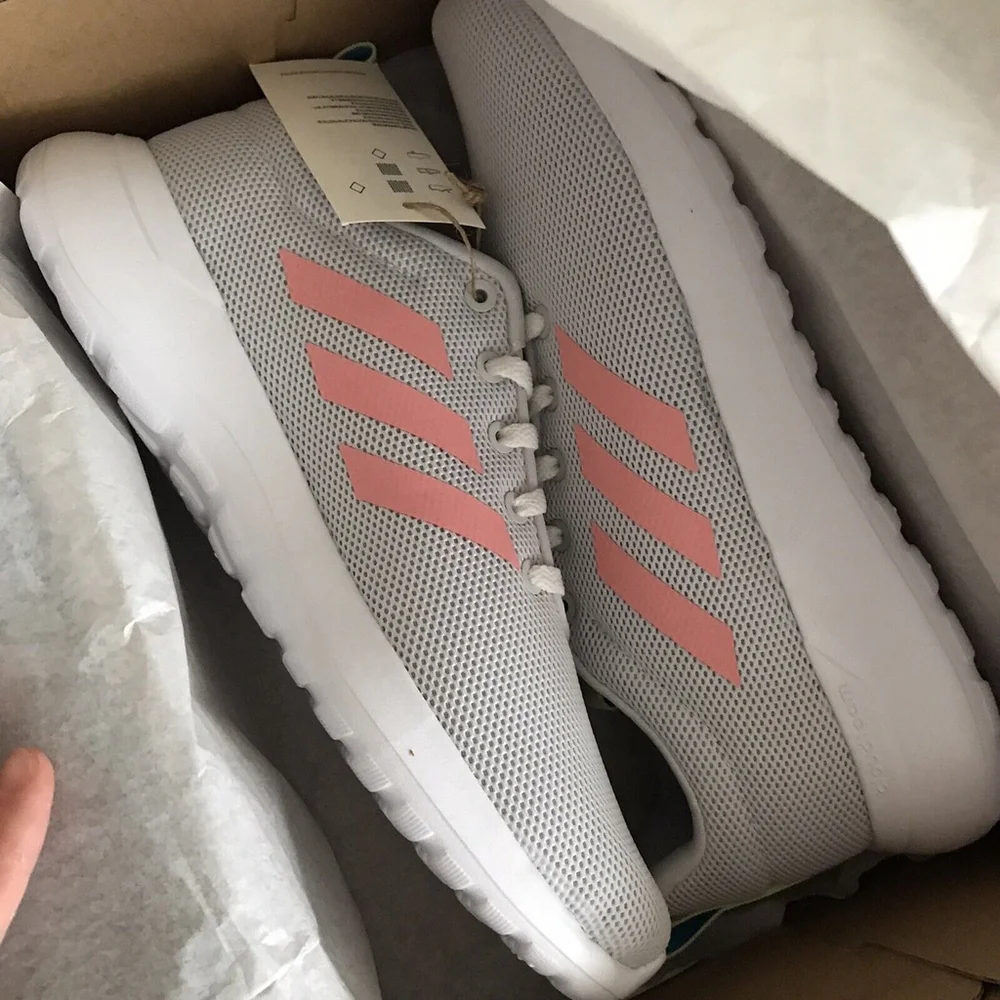 adidas Lite Racer Cln Running Shoes Big Kids Youth Size 5 Gray Green Pink New